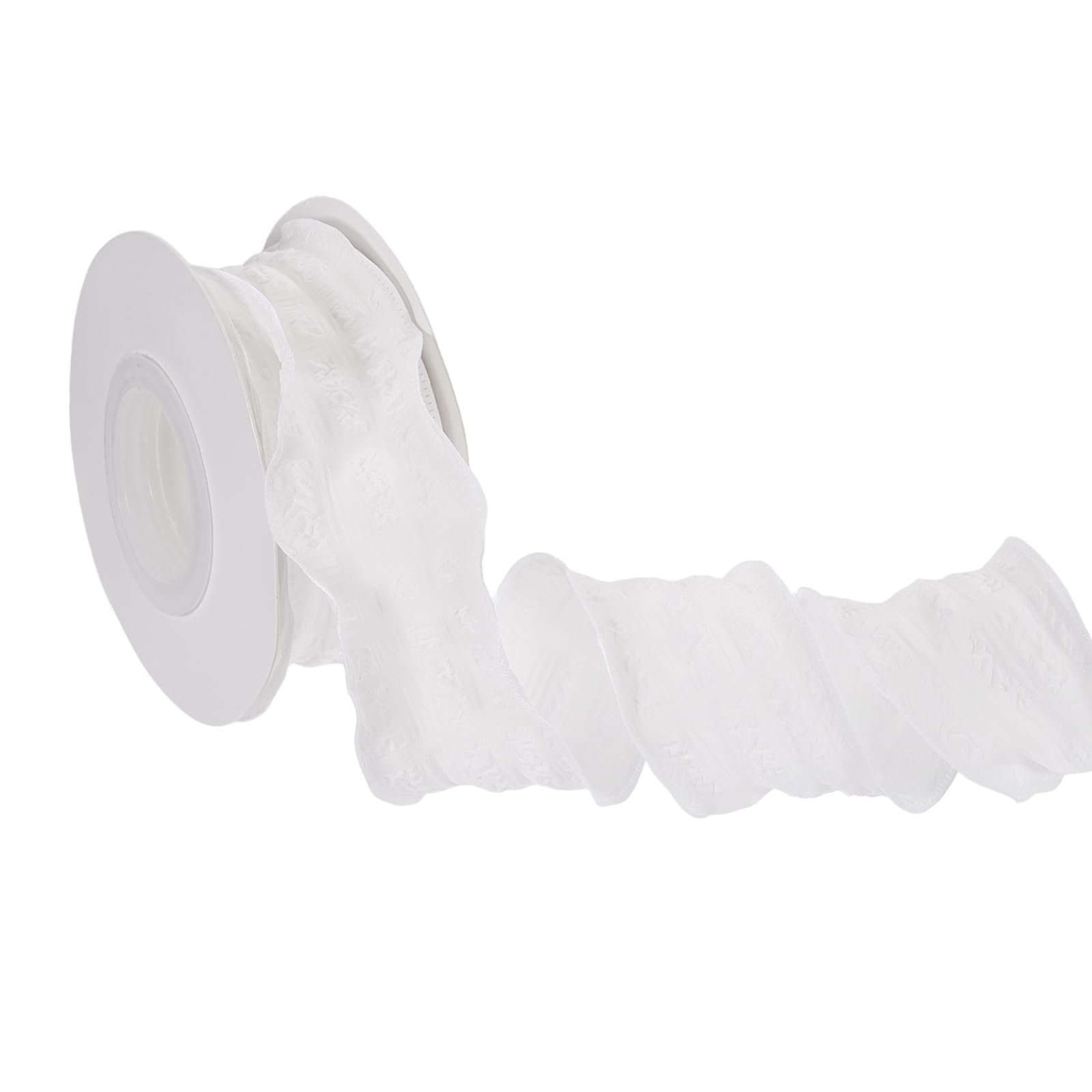 PATIKIL 10 Yards 4cm Ruffle Ribbon, Polyester Micro-Pleated Plaid Ribbon Trim Double-Sided Wave Edge Fabric Trimming for Gift Wrapping Bouquet Sewing Wedding Decor DIY, White