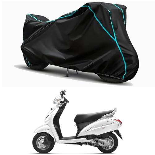 Image of Waterproof Bike Body Cover Compatible for | Honda Activa 3G | Taffeta Fabric, Sky Piping Design, Bottom Elastic Fit | Dustproof, Sun UV & Rain Protection for All Weather.