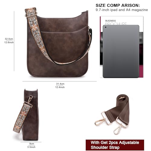 Image of HKCLUF Crossbody Bag for Women Vegan Leather Hobo Handbags Guitar Strap Purse Shoulder Bucket Bag with 2PCS Adjustable Straps