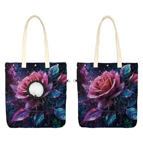 Pet Canvas Shoulder Bag Soft-Sided,Dog Purse Carrier for Small Dogs and Cats, Portable Pet Handbag with Adjustable Hole, Pet Washable Travel Tote Bag,Rose 16.7''x15.8''