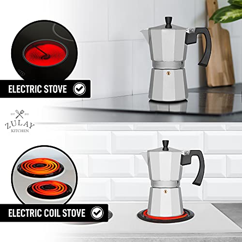 Zulay Classic Stovetop Espresso Maker For Great Flavored Strong Espresso, Classic Italian Style 3 Espresso Cup Moka Pot, Makes Delicious Coffee, Easy To Operate & Quick Cleanup Pot (Silver) #TOP4