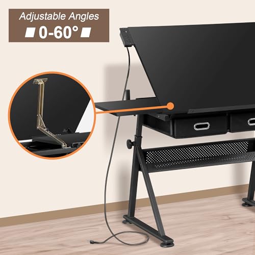 image for ZENY Adjustable Drafting Table with Stool, Tilting Drawing Desk Artist