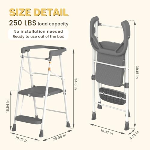Image of HBTower Kids 2 Steps Step Stool, Toddler Tower with Anti-Drop Safty Railing, Toddler Kitchen Stool Helper for Kitchen Counter Learning Kids Standing Folding Stepper