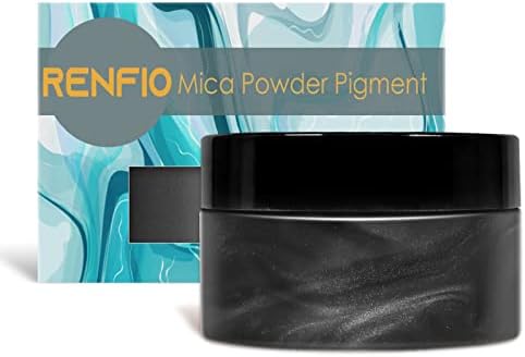 Renfio Mica Powder Pigment Natural Fine Powdered Pigments Pearl Shimmer Epoxy Resin Dye for Painting Soap Making Slime Bath Bombs 3.5 Oz (100g) - Black
