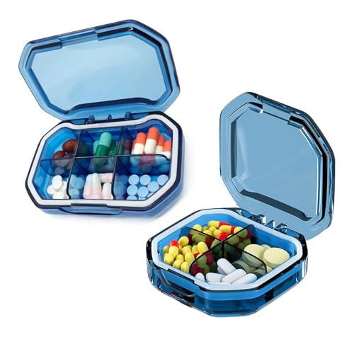 2PCS Travel Pill Box, Cute Pill Organizer, Small Pill Case, Portable Medicine Organizer for Purse, with 4 Compartments and 6 Compartments for Different Medicines