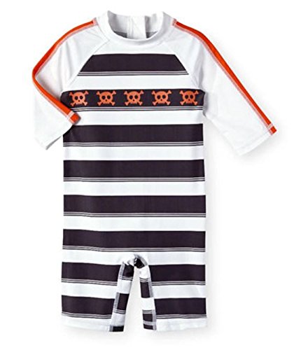 Koala Kids Baby Boys Striped Rash Guard Coverall with Skull Design (3-6 Months) Grey, White