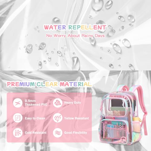 Pink Clear Backpack for Girls Heavy Duty Clear Bookbag, See Through Backpack for School, Stadium Events and Concert, Transparent Backpacks3