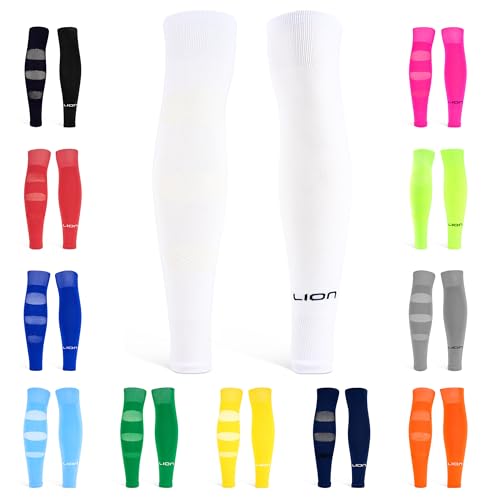 Performance Football Sock Sleeves - Premium LION BREATHE Technology - Breathable Mesh To Reduce Pressure On Calf Muscles (UK, Alpha, L, White)