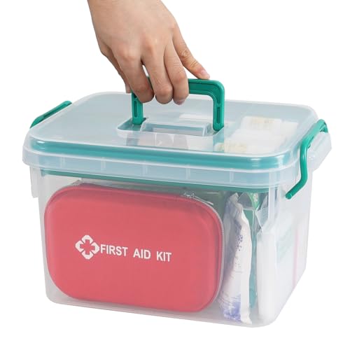 Image of Plastic Divided First Aid Storage Box Kit, Portable Handled Medicine First Aid Box, Medicine Basic Organizer Holder