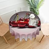 BROLEO Runde Tischdecke mit chilenischen Kirschen, 152,4 cm, wasserdicht und schmutzabweisend, geeignet für Restaurants