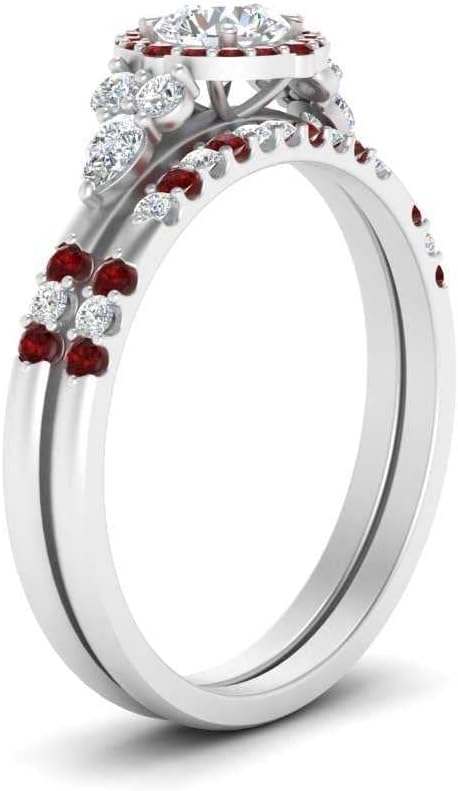 Choose Your Gemstone Halo Edwardian Wedding Ring and Band Sterling Silver Round Shape Wedding Ring Sets Everyday Jewelry Wedding Jewelry Handmade Gifts for Wife US Size 4 to 12