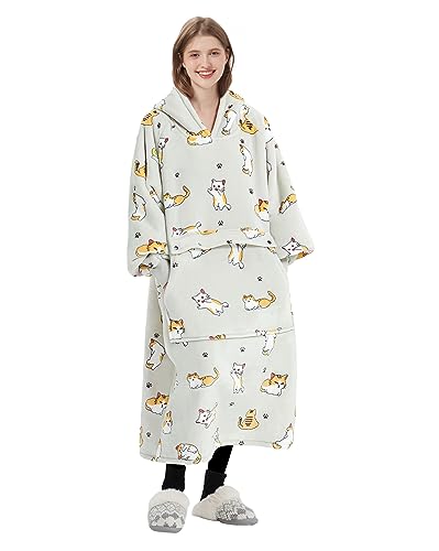 Image of KFUBUO Wearable Blanket Hoodie for Adults With Pocket Cat Extra Long | Sherpa, Cat Gifts for Cat lovers, Sweatshirt Blanket, Cat Hoodie Pouch, Cute Gifts for Women, Blanket Sweatshirt