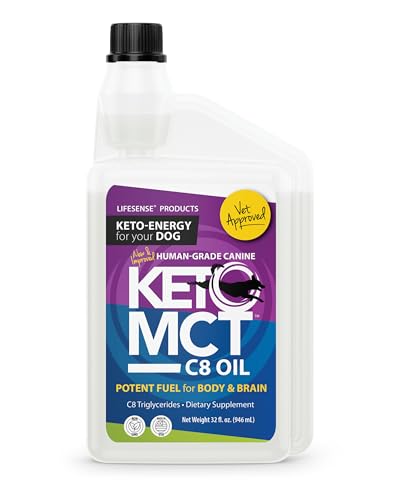 LifeSense C8 MCT Oil for Dogs | Sourced from Coconut Oil | Dog Optimal Fuel for The Brain and Body | Human Grade | Non-GMO| Keto-Friendly Made in USA by PhD Nutrition 32 oz