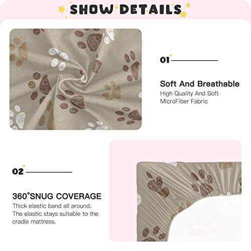 Image of Fitted Crib Sheets Brown Dog Paws Stretchy Portable Playard Sheets for Baby Toddler, Breathable Soft Mini Crib Mattress 39 x 27 in for Boys and Girls