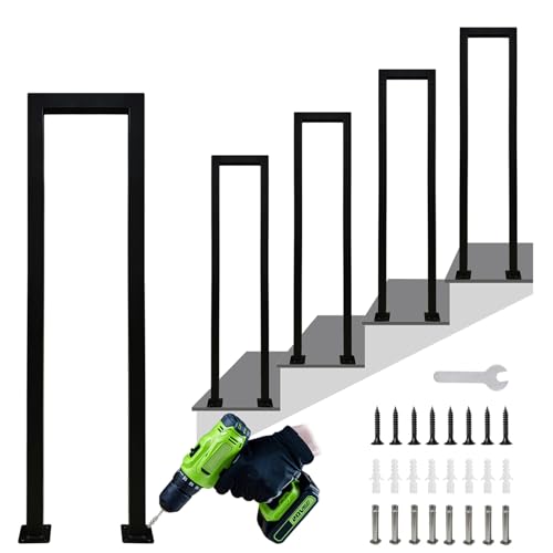 Hand Rails for Outdoor Steps, Matte Black U Shaped Handrails for Indoor Stairs, Non-Slip Stair Railing Industrial Wrought Iron Railing for Stairs Garden Loft Corridor, 1Pcs(Tall:90cm/3ft) by OEODJUJS - Used condition - US$22.94
