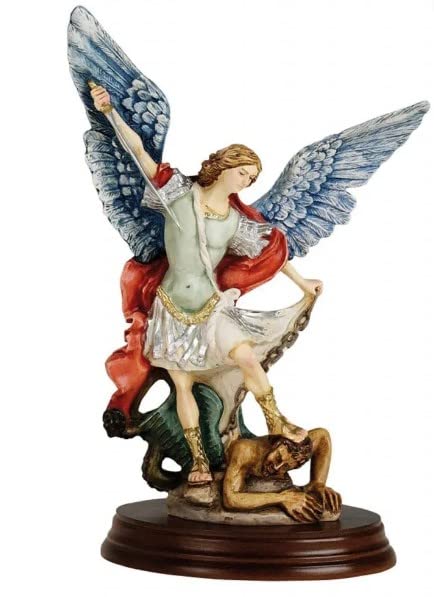 Generico ArteSacraCaravaggio Statua San Michele Arcangelo, in marmo resina cm 29 (11,41 inches) all'ala, per interni ed esterni, decorata a mano, produzione artigianale italiana