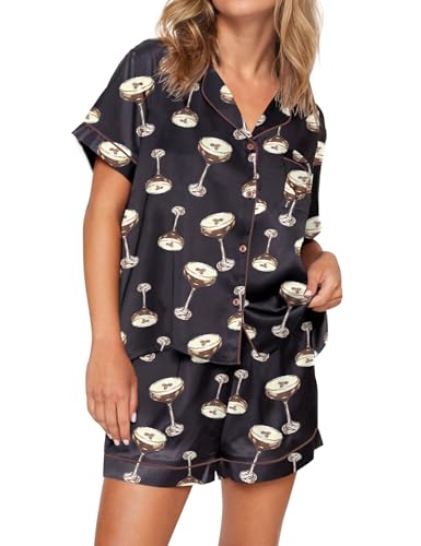 Image of SHESHOW Satin Pajamas for Women Set Preppy Animals Pjs Short Sleeve Shorts 2 Piece Loungewear Sets XS-XXL