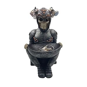 The Viking Warrior Skeleton Skull Jewelry Ring Holder Stand With Tray Trinket Holder Desk Accessories Organizer Desktop Key Holder Home Office Decoration Ornament Decor