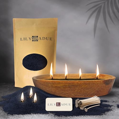 LILY LADUE Black Sand Candle Kit - 1Lb/16Oz Pearled Candles Sand and Wicks (24) with Wood Holder Unscented Aroma Beads Reusable Pearled Candle Wax for DIY Home Kit Powder Beads Refill Available