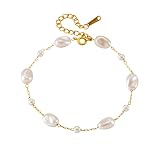 Niaspi Elegant Pearl Bracelet for Women Gold Shell Pearl Link Chain Dainty Irregular Pearls Statement Birthday Wedding Valentine's Day Adjustable Bracelets Jewelry Gifts