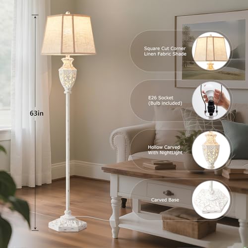 Image of Luvkczc Rustic Floor Lamp - Resin Carved Base with Hollow Night Light
