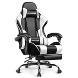 GTPLAYER Gaming Chair, Computer Chair with Footrest and Lumbar Support, Height Adjustable Game Chair with 360°-Swivel Seat and Headrest and for Office or Gaming (White)