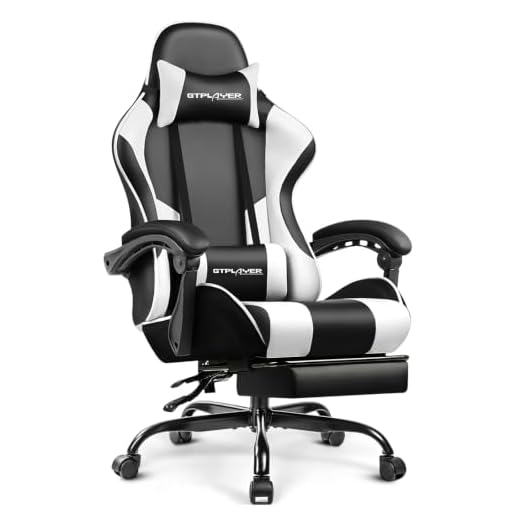 GTPLAYER Gaming Chair, Computer Chair with Footrest and Lumbar Support, Height Adjustable Game Chair with 360°-Swivel Seat and Headrest and for Office or Gaming (White)