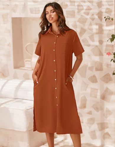 Image of Zeagoo Women Dresses Summer Casual Short Sleeve Button Down Shirt Dresses 2026 Beach Cover Up with Pockets