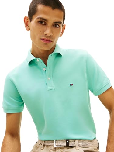 Image of Tommy Hilfiger Men's Short Sleeve Polo Shirts in Slim Fit with Stretch and Organic Pique Cotton