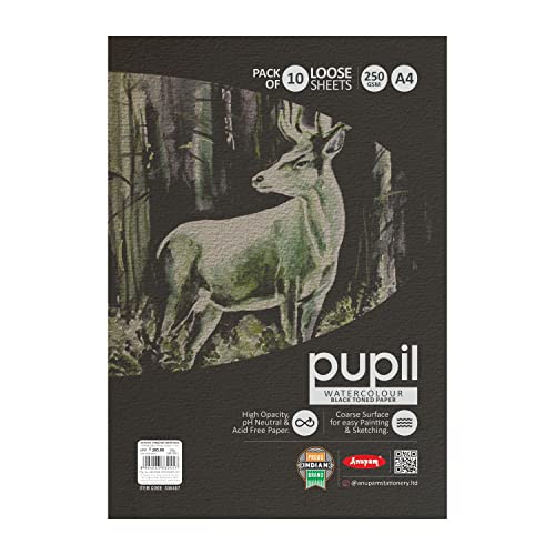 Image of Anupam Pupil Black Toned Paper - Acid Free - Cold Press Paper - 10 Loose Sheet - 225 GSM - A4