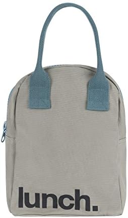 Fluf Zipper Lunch Bag | Reusable Canvas Lunch Box for Women, Men, Kids | Organic Cotton Meal Tote | (Grey Midnight)
