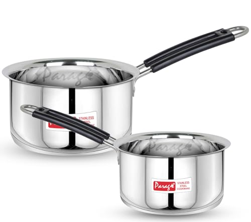 Image of Parage 2 Pieces Stainless Steel Sauce Pan, Tea Pan, Milk Pan Heavy Guage with Heat-Resistant Wire Handle Induction & Gas Stove Friendly (1.25 LTR & 1.75 LTR, Silver), 3 Liters