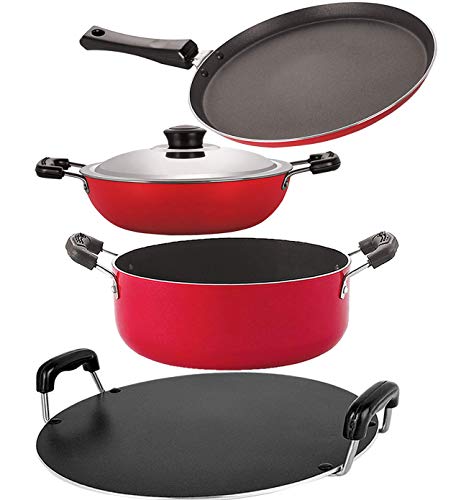 Image of Nirlon Kitchen Accessories for Home Cooking Non Stick pots and pan Set of 4 Pieces (FT13 DKD(B) RT CS24)