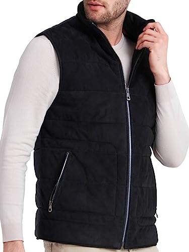 Image of Bigardini Men's Puffer Vest - Genuine Lambskin Leather Padded Outdoor Vest