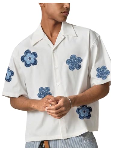 SHENHE Men's Summer Short Sleeve Floral Button Down Shirt Oversized Vacation Beach Top