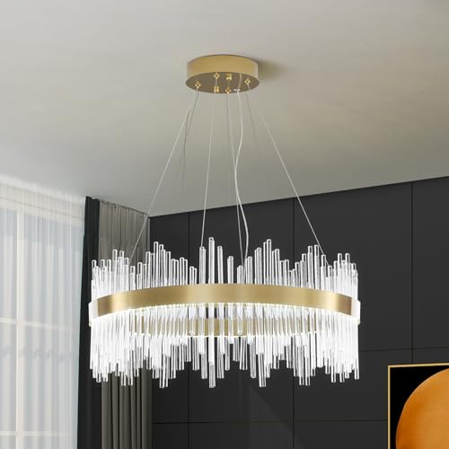 HvKvHvY Lustre Moderne En Cristal, Suspension LED DoréE, Plafonnier Semi-Encastré, Lustre Suspendu Pour Cuisine, Salon, Chambre, Couloir, Escalier, 60 CM