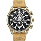 Timberland Henniker II Esfera Negra Correa de Cuero Tostado Reloj multifunción para Hombres, 46mm