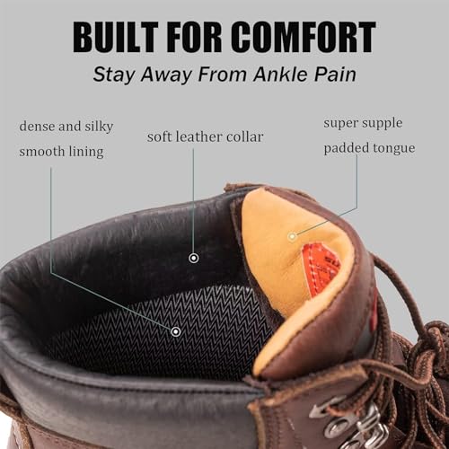 SUREWAY 6 in Mens Heavy Duty Soft/Steel Toe Work Boots for Men,Goodyear Welted,Full Grain Leather,Slip Resistant,EH Safety Industrial Construction Boot,Steel Toe Dark Brown,Size 93