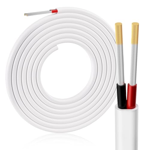 DOAUTO 10 Gauge 12FT Marine Grade Wire Tinned Copper Duplex Spool Safety Boat Speaker Cable, 10/2 Stranded Color-Coded Insulated White PVC Flat Jacket Electrical Wires Cable for Marine, RED/Black
