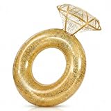 Inflatable Diamond Ring Pool Floats for Adults,Bachelorette Party Decorations,Engagement Ring Swimming Pool Inflatables,Rubber Rings for Wedding Beach Party,Large Pool Float Supports 265 lbs (Gold)