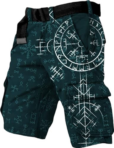 ChahuerOu Men's Outdoor Sports Tactical ShortsRetro Viking Print Multipocket Cargo Shorts (Without Belt) XXL