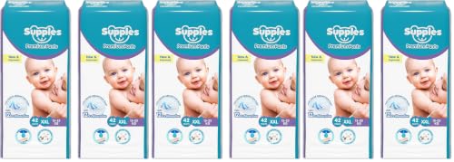 Image of Amazon Brand - Supples Premium Baby Diaper Pants | 84 Baby Diapers | XXL | 15-25 Kg | 42 x 6 Packs | 12 Hrs Absorption | Cushiony Cotton Soft Fabric | Phthalates-Free | Triple Leak Guard