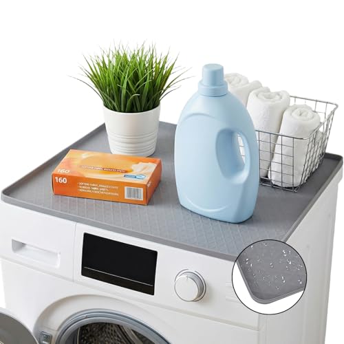 GABTRUK Washer and Dryer Topper Silicone Washer Dryer Countertop Mat 25.6 x 25.6 Non Slip Waterproof Washable Protector for Laundry Room & Kitchen (Grey-1pcs)