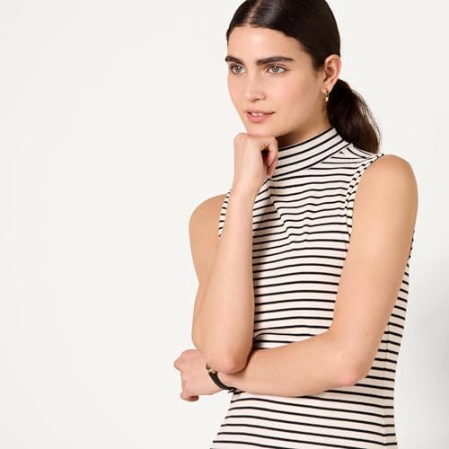 Image of Amazon Essentials Women's Mock-Neck Slim-Fit Ribbed Knit Cotton Sleeveless Top