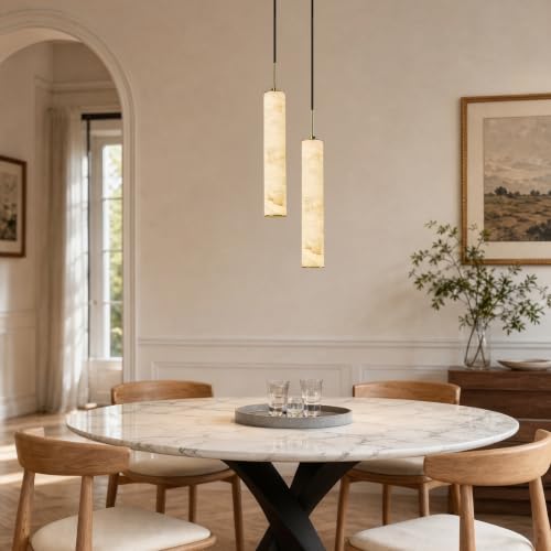 Image of Black Natural Alabaster Long Tube Kitchen Island Pendant Lights,3000k