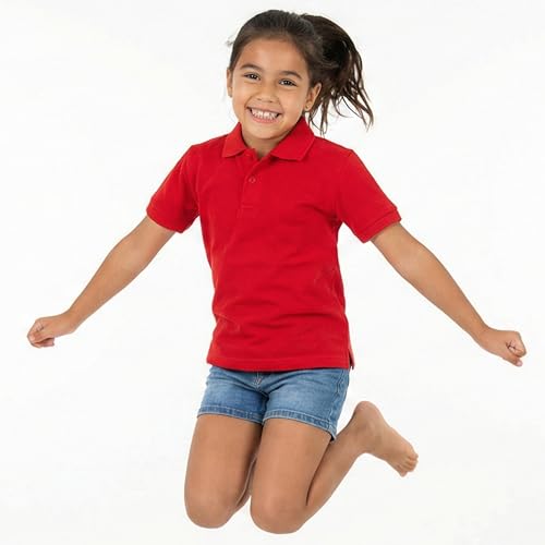 Image of Kids Girls Polo T-Shirt | Half Sleeves | 100% Organic Cotton Rich Bio-Wash Fabric | Ultra Soft & Breathable | Regular Fit | Plain Solid Color Casual Wear & School Uniform