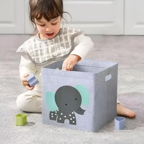 Image of Cute Design Kids Storage Organizer Box for Toys, Clothes and More - Foldable Kids Storage Box Organizer (Elephant)