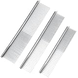 MEDUWEDU [3 Pack] Stainless Steel Pet Comb Set – Grooming Combs for Dogs & Cats, Large Medium Small Sizes – for Long, Short, Curly Hair, Detangling Matted or Knotted Undercoat Hair