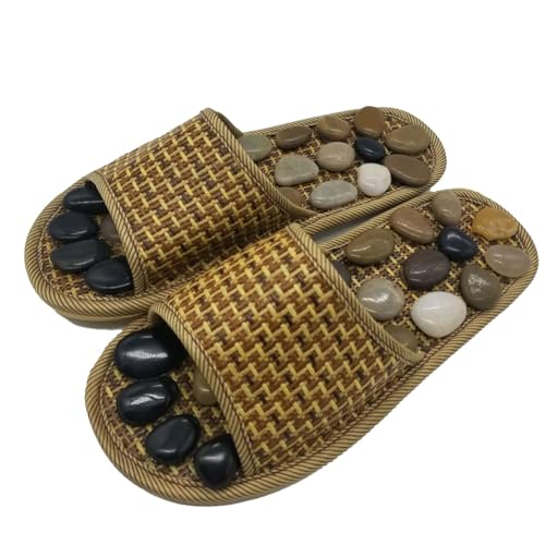 [MINORITY DESIGN] 足つぼ スリッパ 健康サンダル 天然石 軽量 静音設計 籐編み 室内 メンズ レディース (ブラウン, 日本の靴のサイズ寸法, 大人, 長さ・寸法・重量（範囲）, 26.5 cm, 27.5 cm)のサムネイル