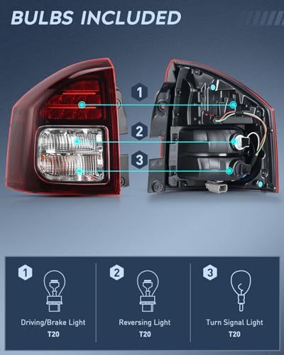 Image of Nilight Taillight Assembly Compatible with 2014 2015 2016 2017 Jeep Compass | Tail Light OE Style Rear Lamp Replacement Driver Side w /Bulbs